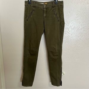Pilcro Anthropologie Olive Green Moto Ankle Zipper Skinny Pants Womens Size 6